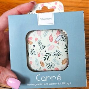 NIB Orastone Carré Rechargeable Hand Warmer with LED Light floral